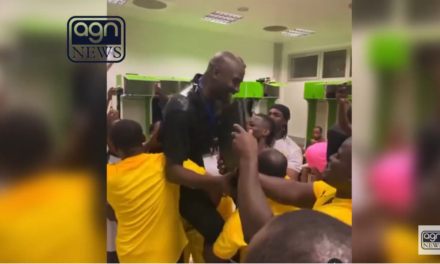 Black Stars players praise the head coach as they lift him up and as a sign of appreciation